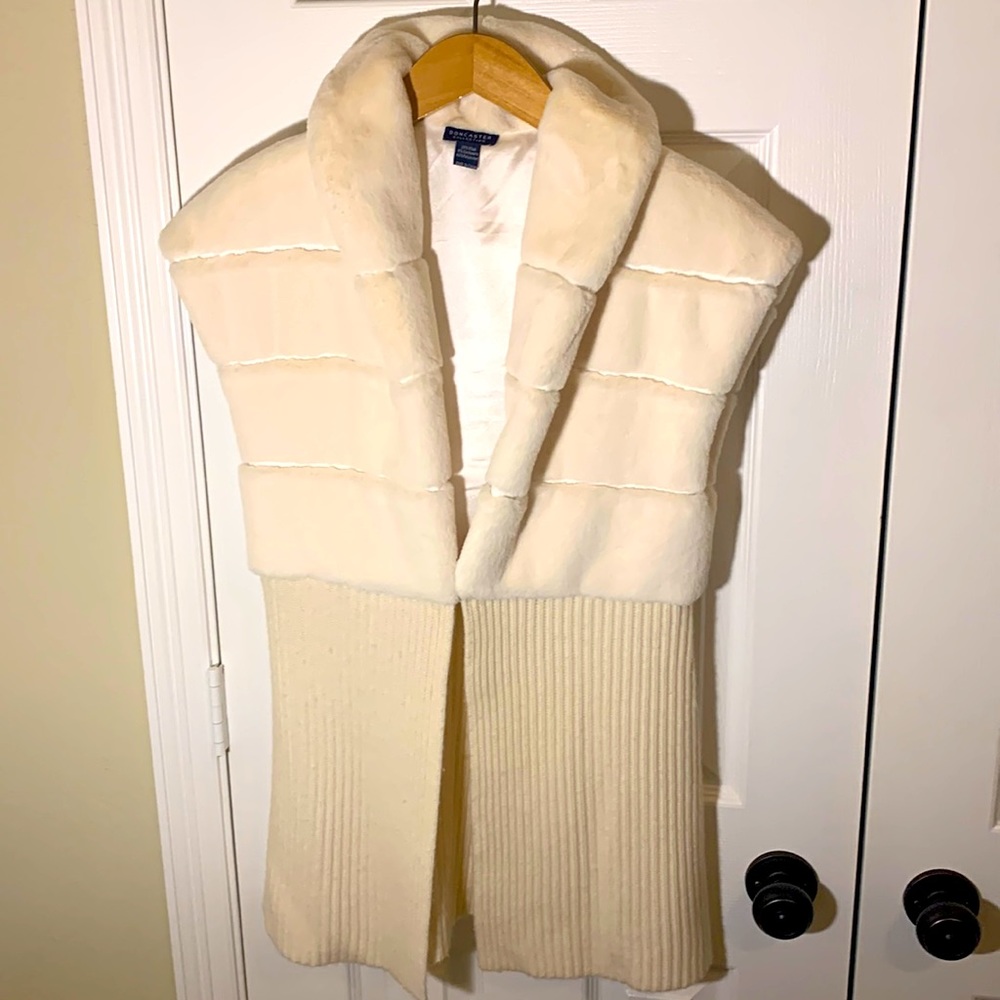 Doncaster Collection cream faux fur and sweater vest size small